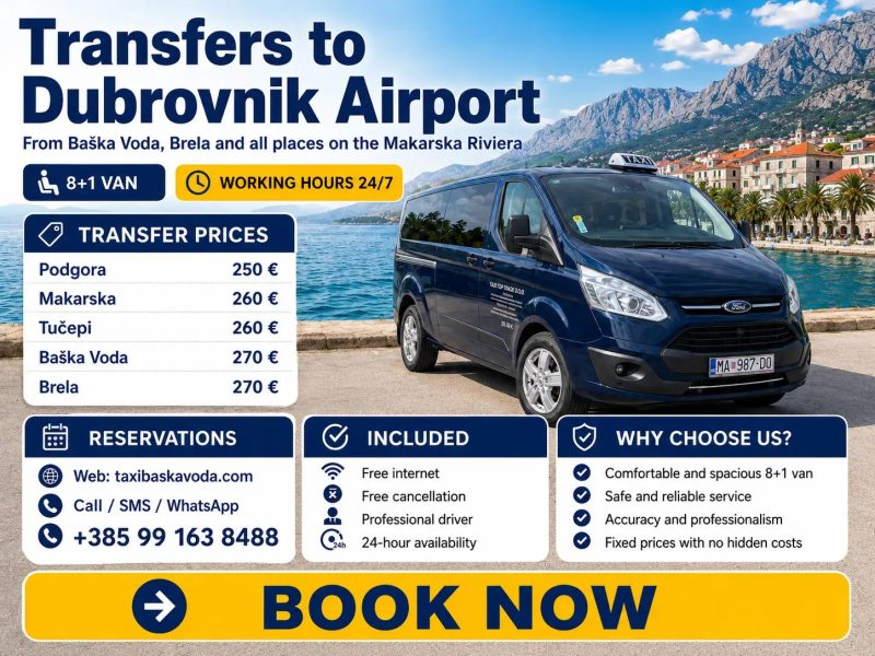 taxi baska voda transfer to dubrovnik airport